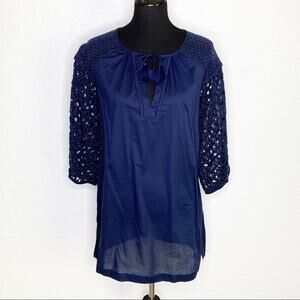 J Crew navy blue eyelet sleeves summer tunic top size Extra Small XS